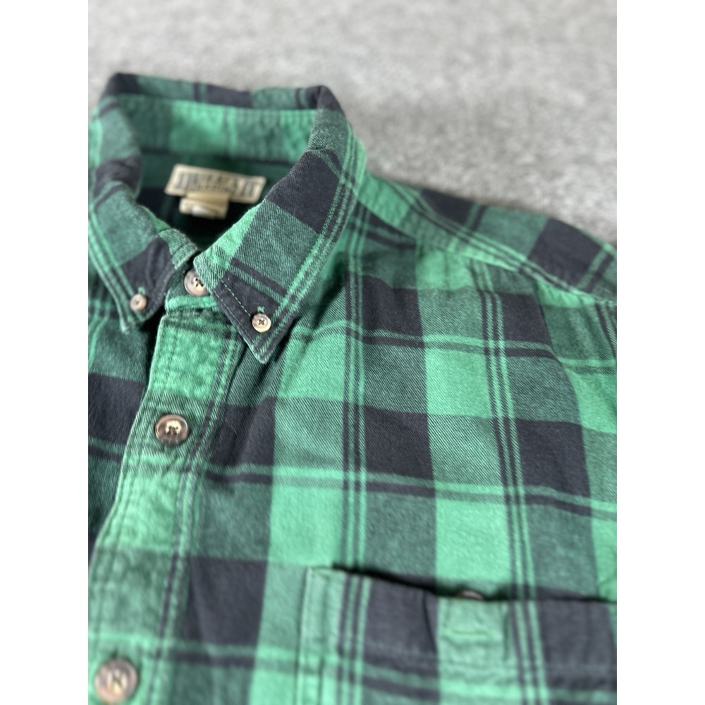 Duluth Trading Shirt Mens XL Black Green Flannel Plaid Heavyweight Workwear
